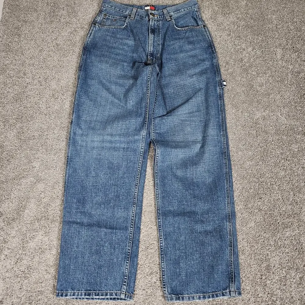 Vtg Tommy Hilfiger Jeans Mens 30x32 Dark Wash Baggy Carpenter Y2K Skater Preppy